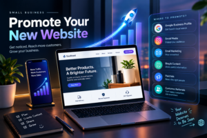 How to create a free small business website and promote it using social media, email marketing, SEO, paid ads, and customer referrals.